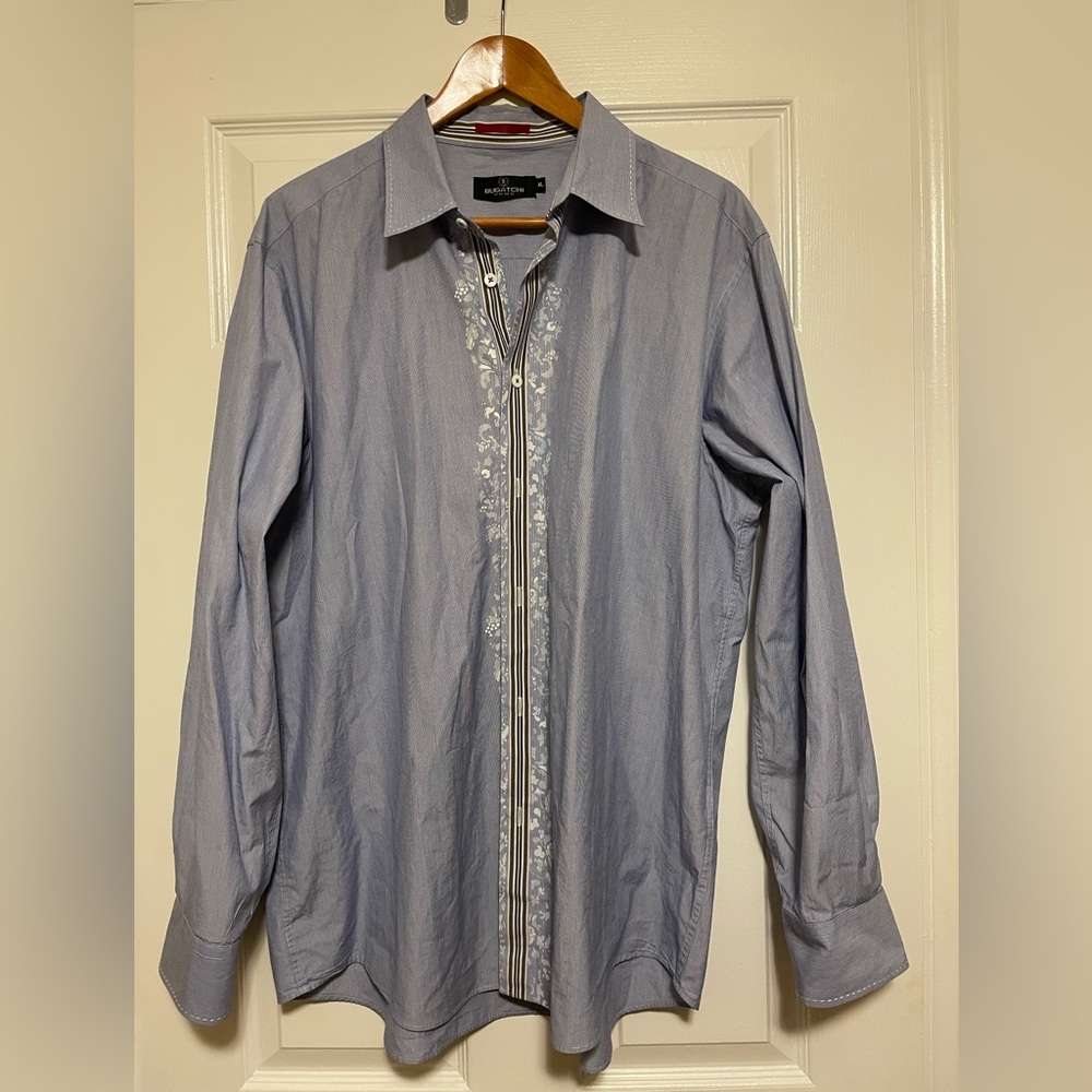 Bugatchi Uomo Mens Large  Long Sleeve Classic Fit   Striped